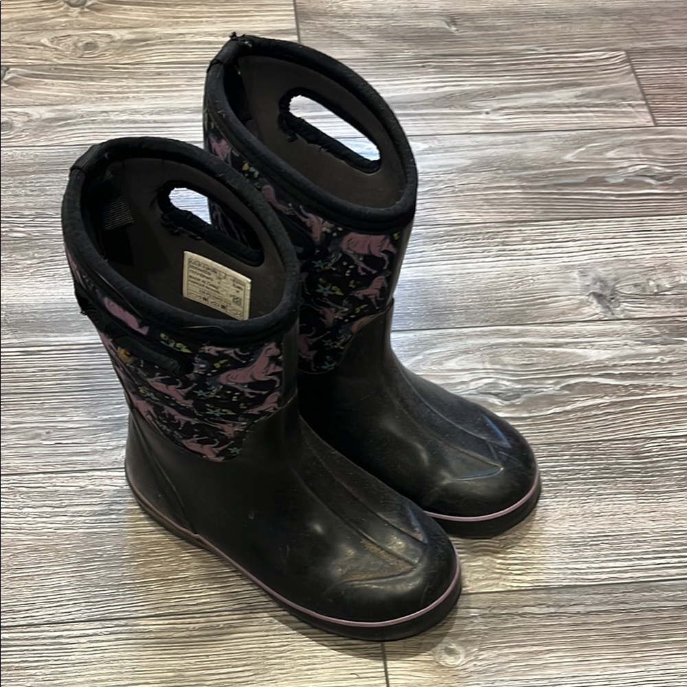 Bogs Kids Black and Purple Rain Boots